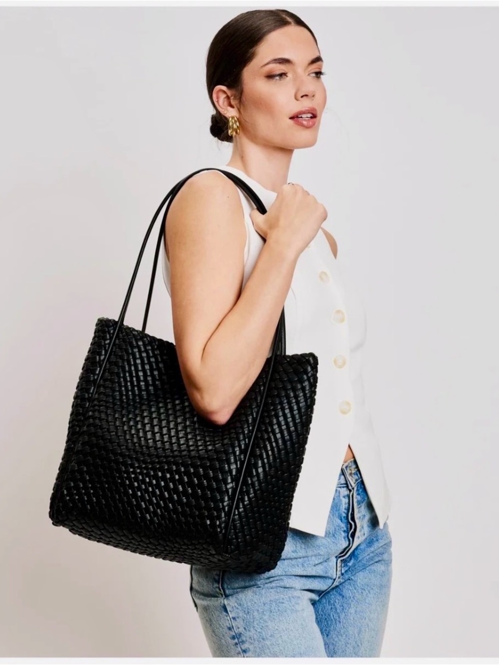 Anthropologie Moda Luxe Gladys Woven Black Tote Bag
